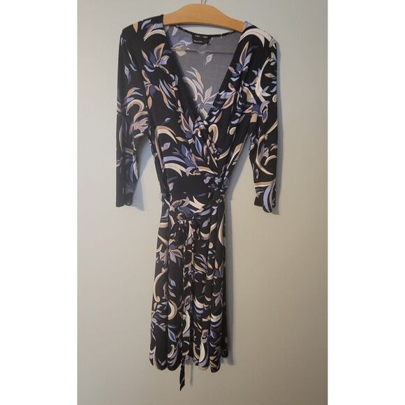 Max and Cleo Women's Multi-Colored Faux Wrap Midi Dress Size L - Picture 1 of 5